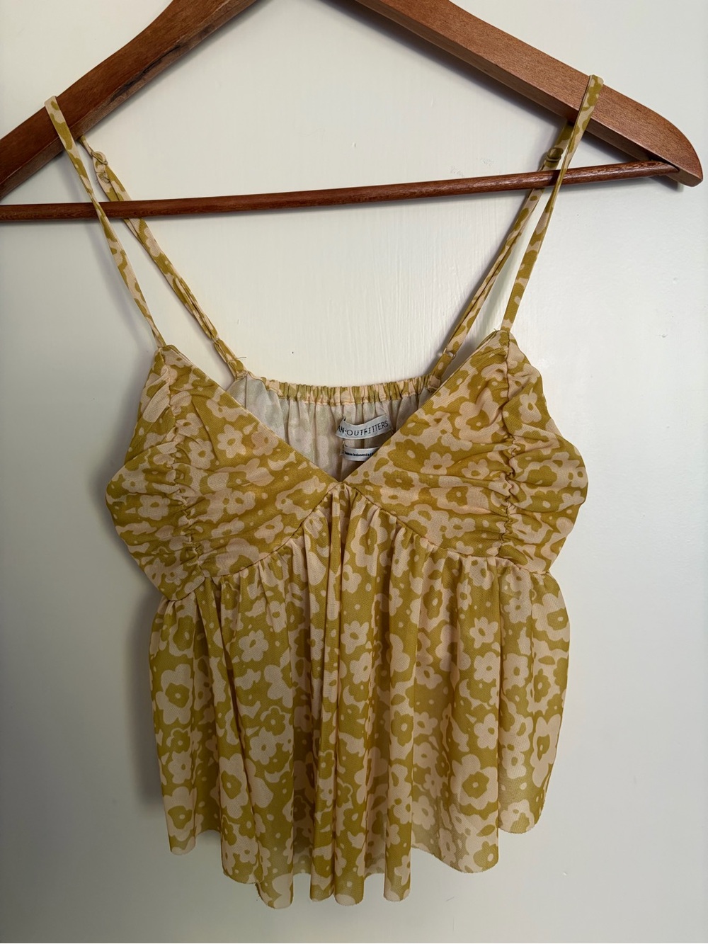 Urban Outfitters Babydoll Cami Yellow Green Floral Ruched Bust Flowy Size S